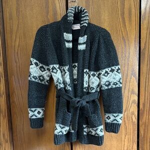 Cozy Black and White Nordic Cardigan with Shawl Collar